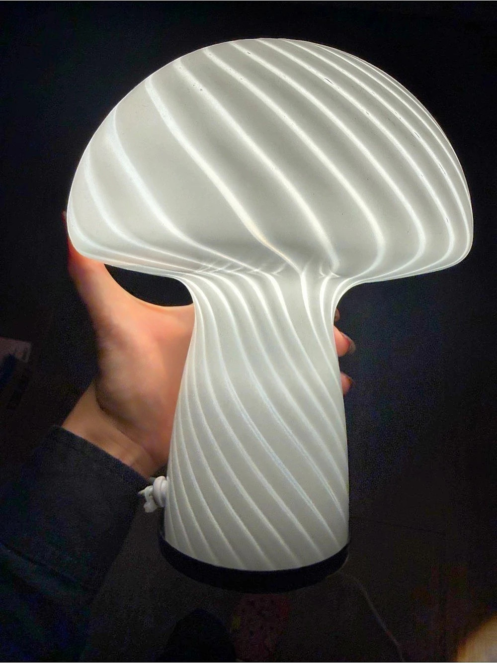Mushroom Table Lamp Ribbed White Glass